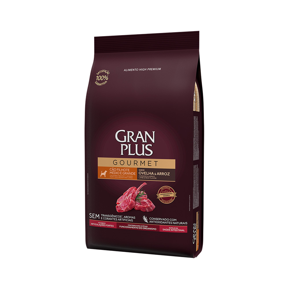 Ração GranPlus Gourmet para Cães Filhotes de Porte Médio e Grande Sabor Ovelha e Arroz