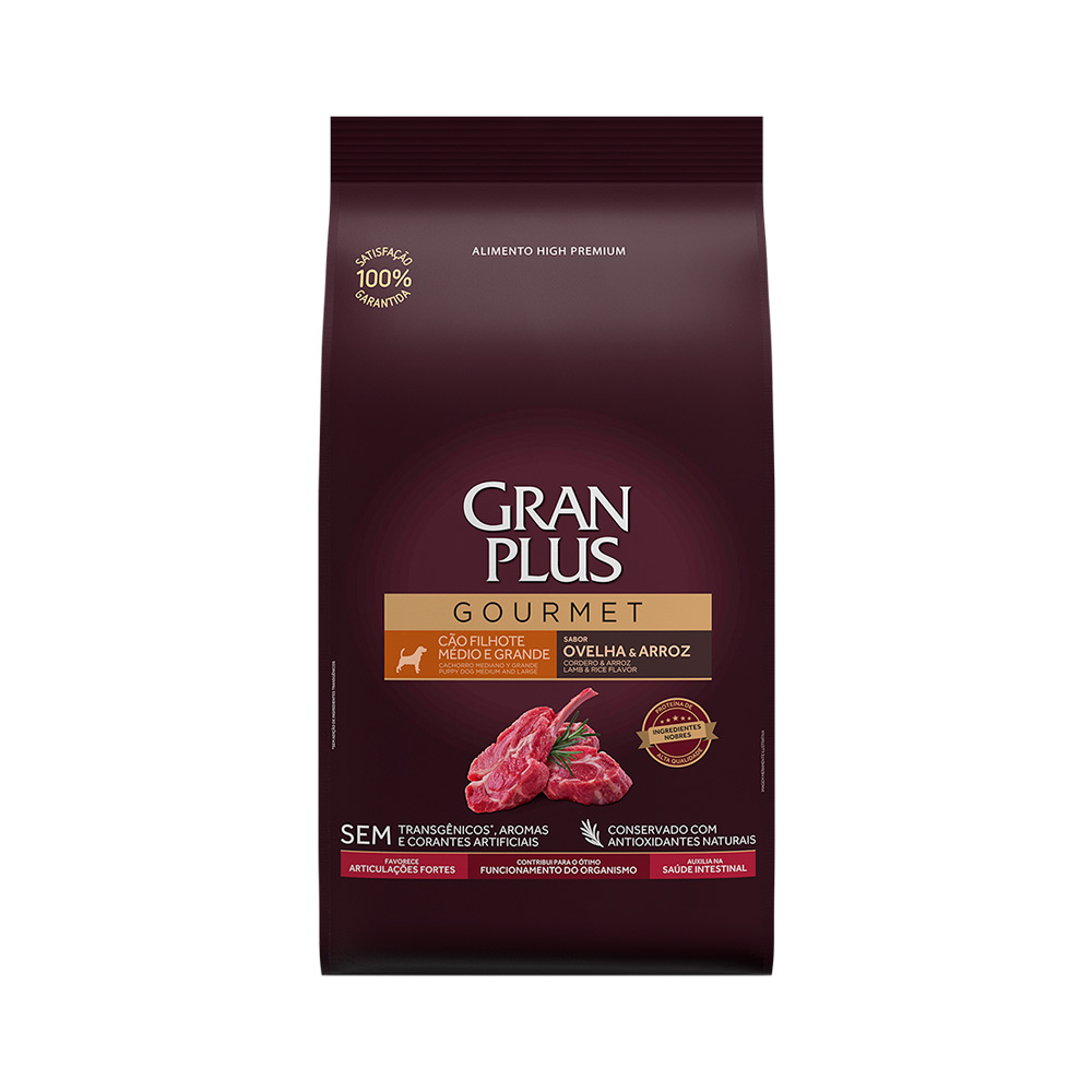 Ração GranPlus Gourmet para Cães Filhotes de Porte Médio e Grande Sabor Ovelha e Arroz