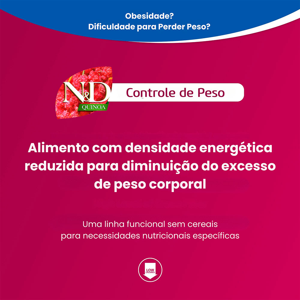 Ração N&D Quinoa Controle de Peso para Cães Adultos de Porte Mini e Pequeno Sabor Cordeiro, Quinoa, Brócolis e Aspargo