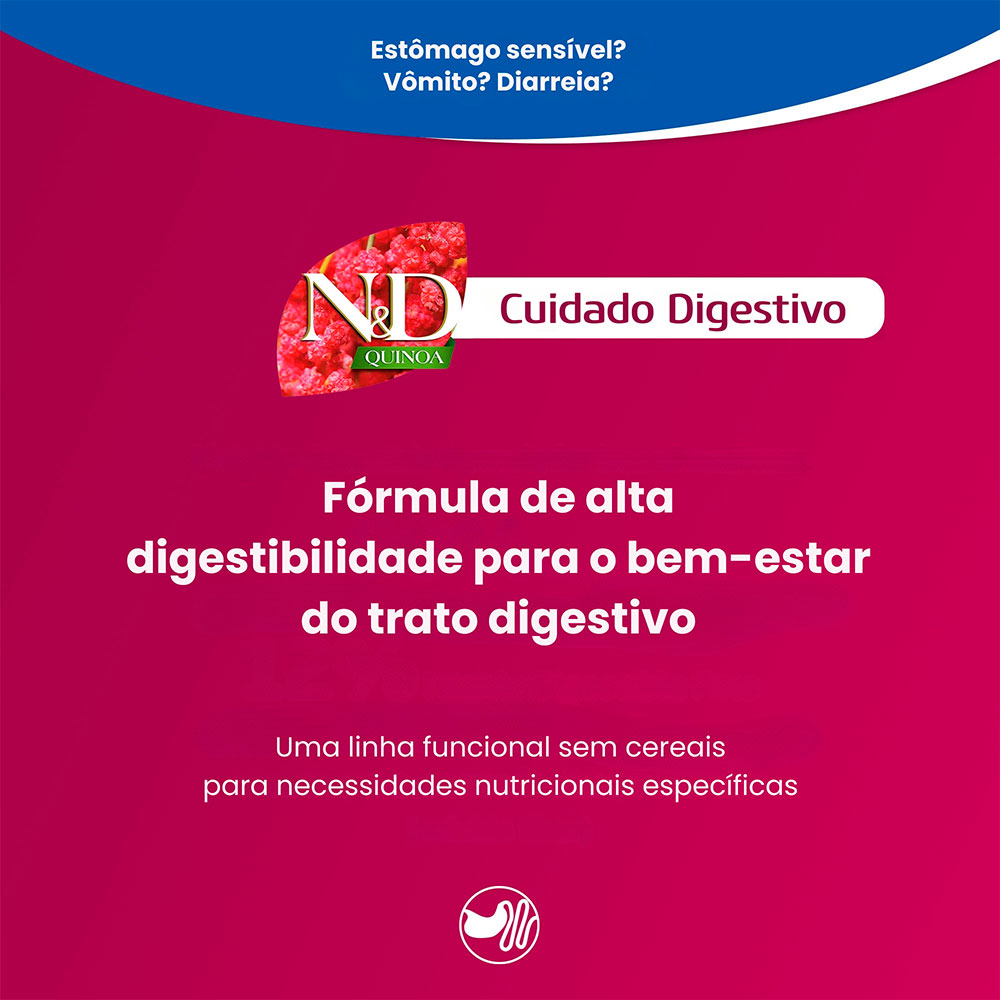 Ração N&D Quinoa Cuidado Digestivo para Cães Adultos de Porte Mini e Pequeno Sabor Cordeiro, Quinoa, Erva-Doce, Hortelã e Alcachofra