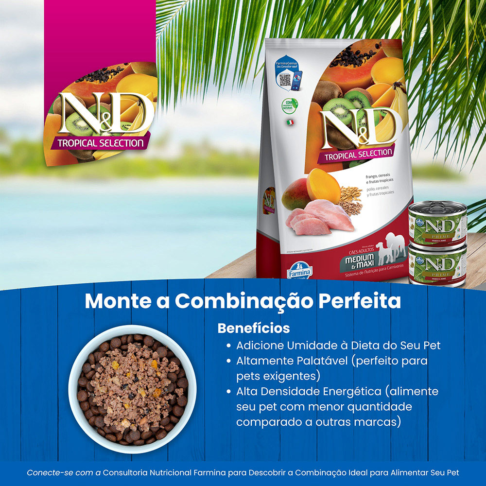 Ração Farmina N&D Tropical Selection para Cães Adultos de Porte Médio e Grande Sabor Frango, Cereais e Frutas Tropicais