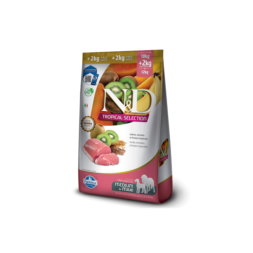 Ração Farmina N&D Tropical Selection para Cães Adultos de Porte Médio e Grande Sabor Suíno, Cereais e Frutas Tropicais