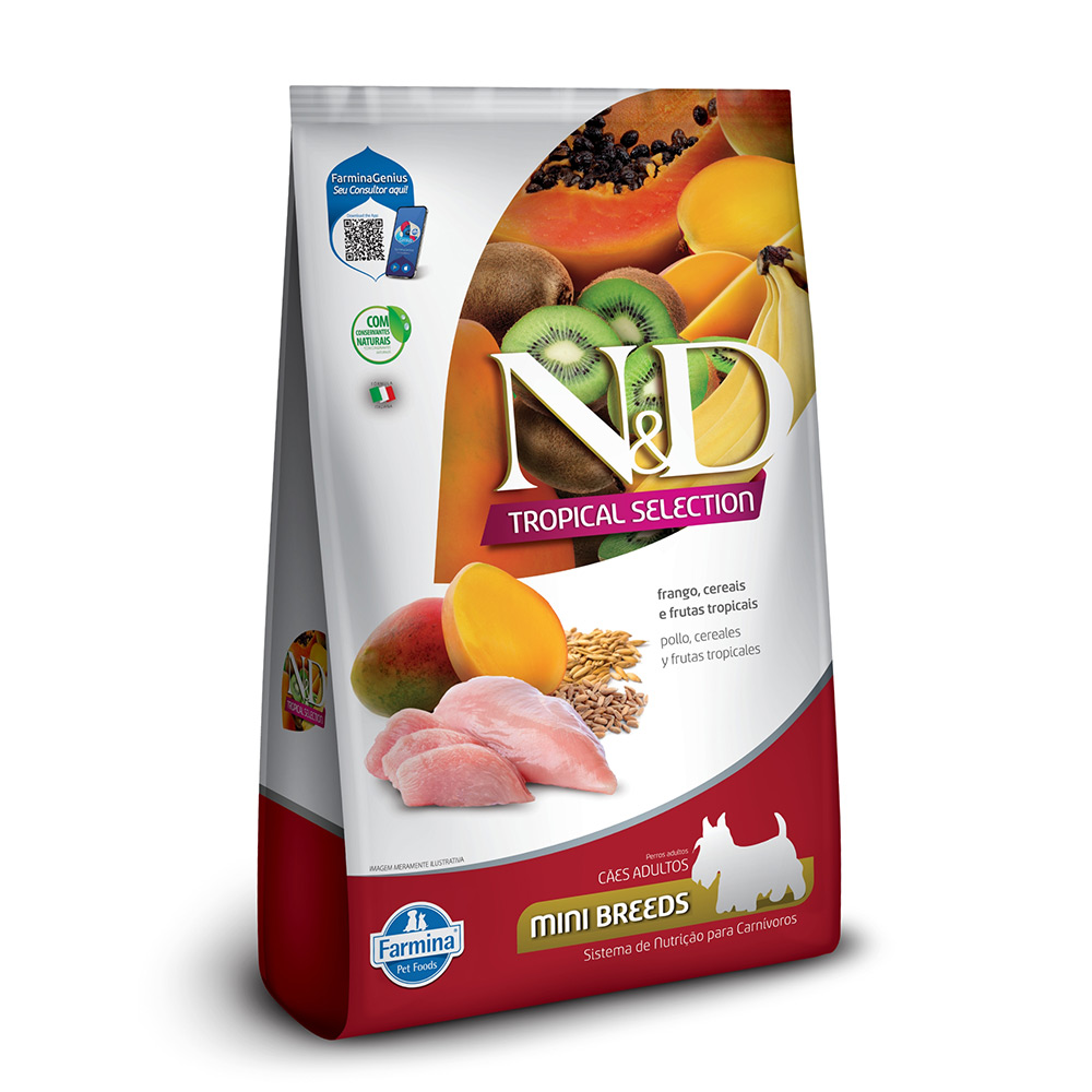 Ração Farmina N&D Tropical Selection para Cães Adultos de Porte Mini e Pequeno Sabor Frango, Cereais e Frutas Tropicais