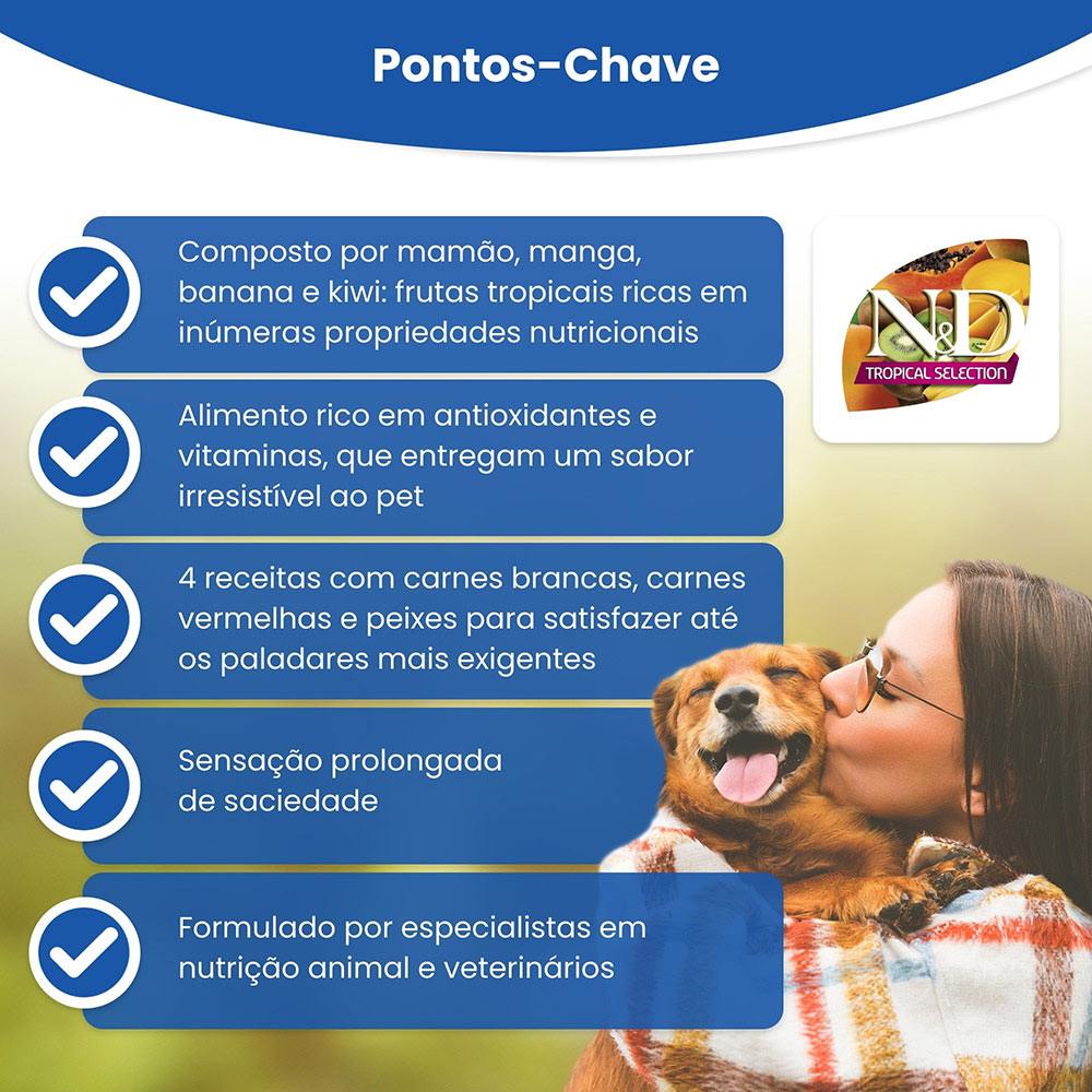Ração Farmina N&D Tropical Selection para Cães Adultos de Porte Mini e Pequeno Sabor Frango, Cereais e Frutas Tropicais