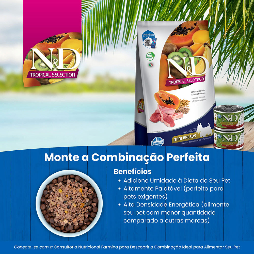 Ração Farmina N&D Tropical Selection para Cães Adultos de Porte Mini e Pequeno Sabor Cordeiro, Cereais e Frutas Tropicais 2 kg