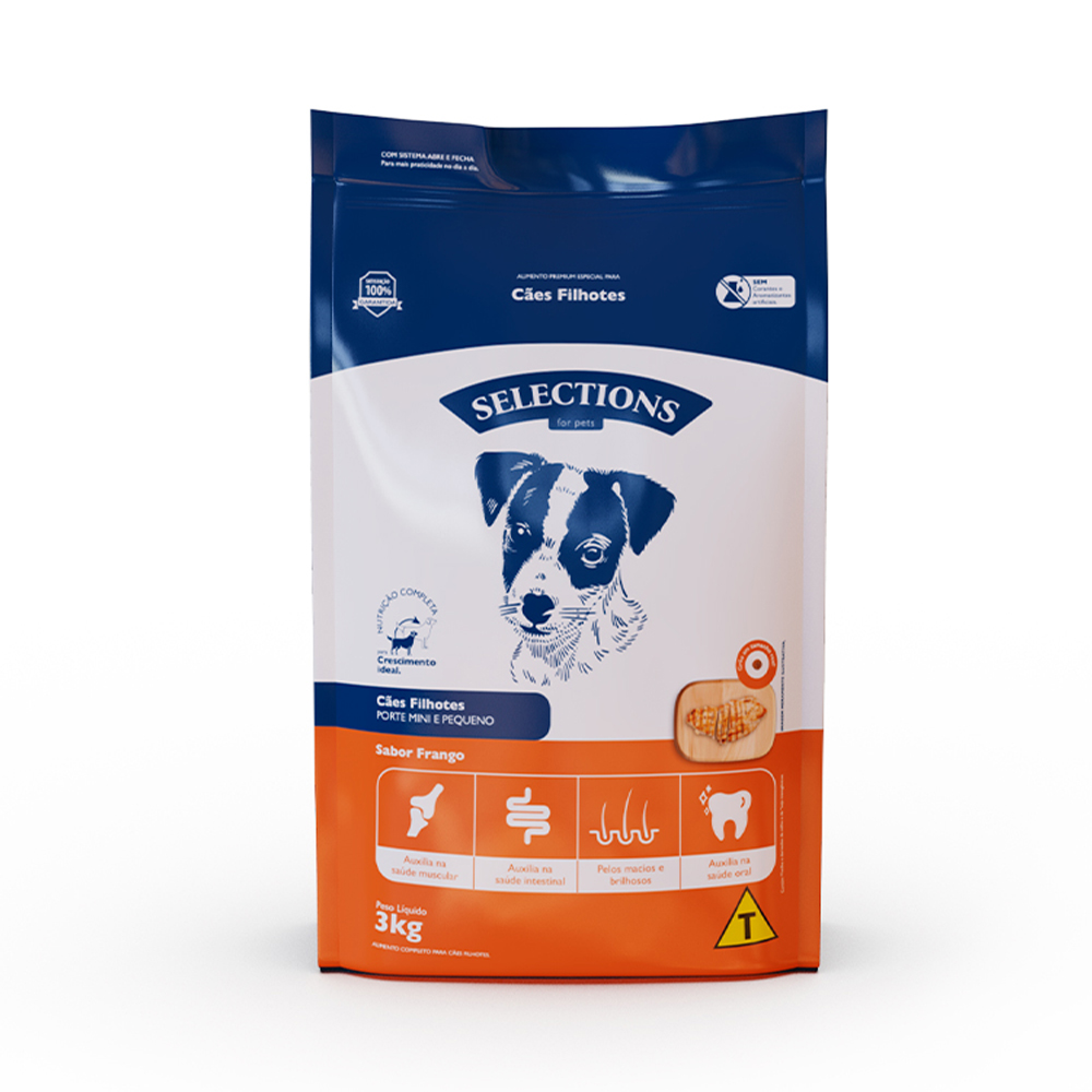 Ração Selections For Pet para Cães Filhotes Mini/Pequenos Sabor Frango 3 kg