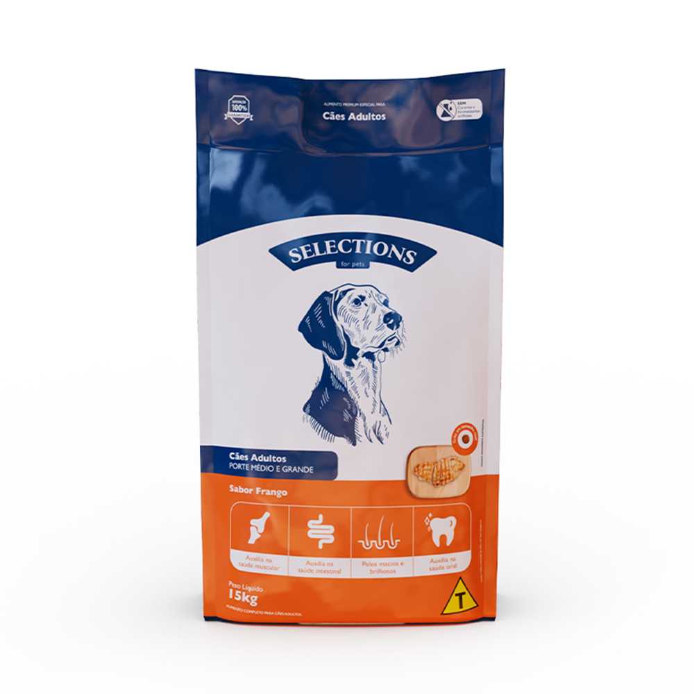 Ração Selections For Pet para Cães Adultos de Porte Médio e Grande Sabor Frango
