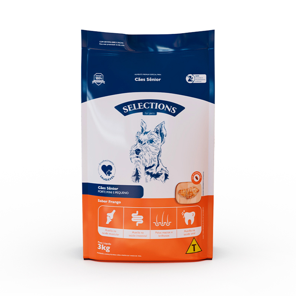 Ração Selections For Pet para Cães Sênior de Porte Mini e Pequeno Sabor Frango 3 kg Ração Selections For Pet para Cães Sênior de Porte Mini e Pequeno Sabor Frango 3 kg