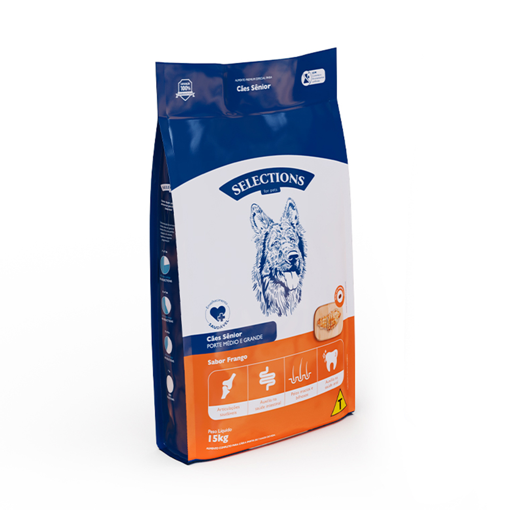 Ração Selections For Pet para Cães Sênior de Porte Médio e Grande Sabor Frango 15 kg