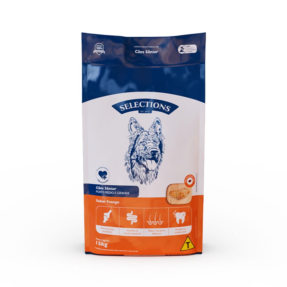 Ração Selections For Pet para Cães Sênior de Porte Médio e Grande Sabor Frango 15 kg