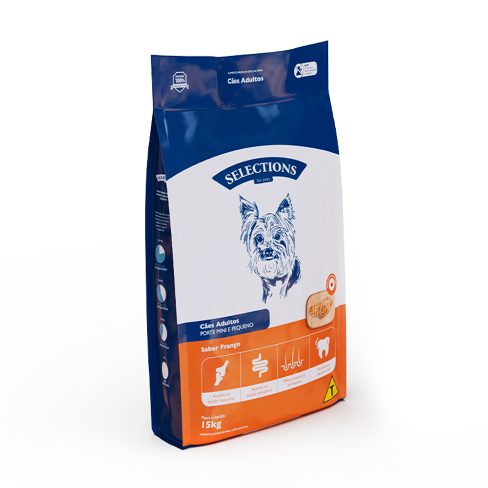 Ração Selections For Pet para Cães Adultos de Porte Pequeno e Mini Sabor Frango