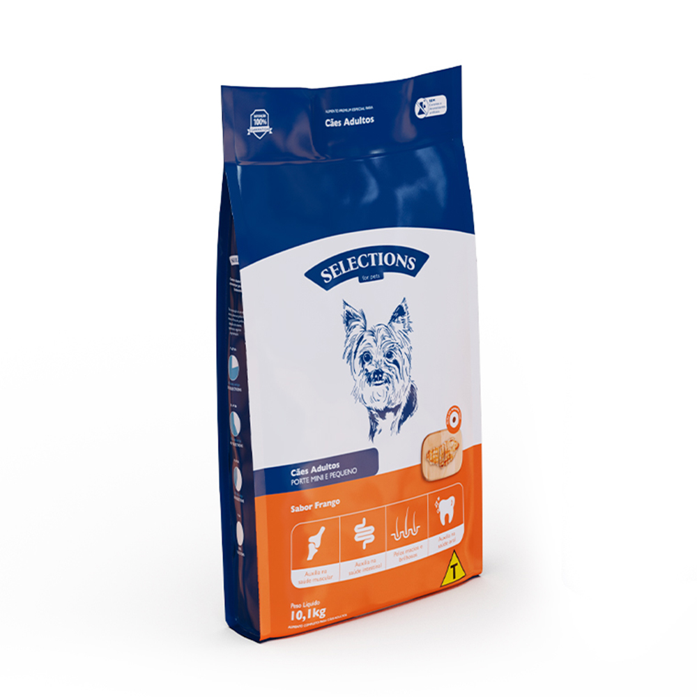 Ração Selections For Pet para Cães Adultos de Porte Pequeno e Mini Sabor Frango Ração Selections For Pet para Cães Adultos de Porte Pequeno e Mini Sabor Frango