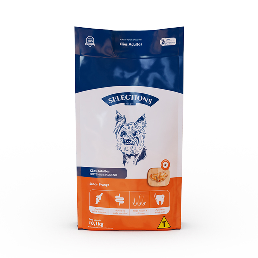 Ração Selections For Pet para Cães Adultos de Porte Pequeno e Mini Sabor Frango Ração Selections For Pet para Cães Adultos de Porte Pequeno e Mini Sabor Frango
