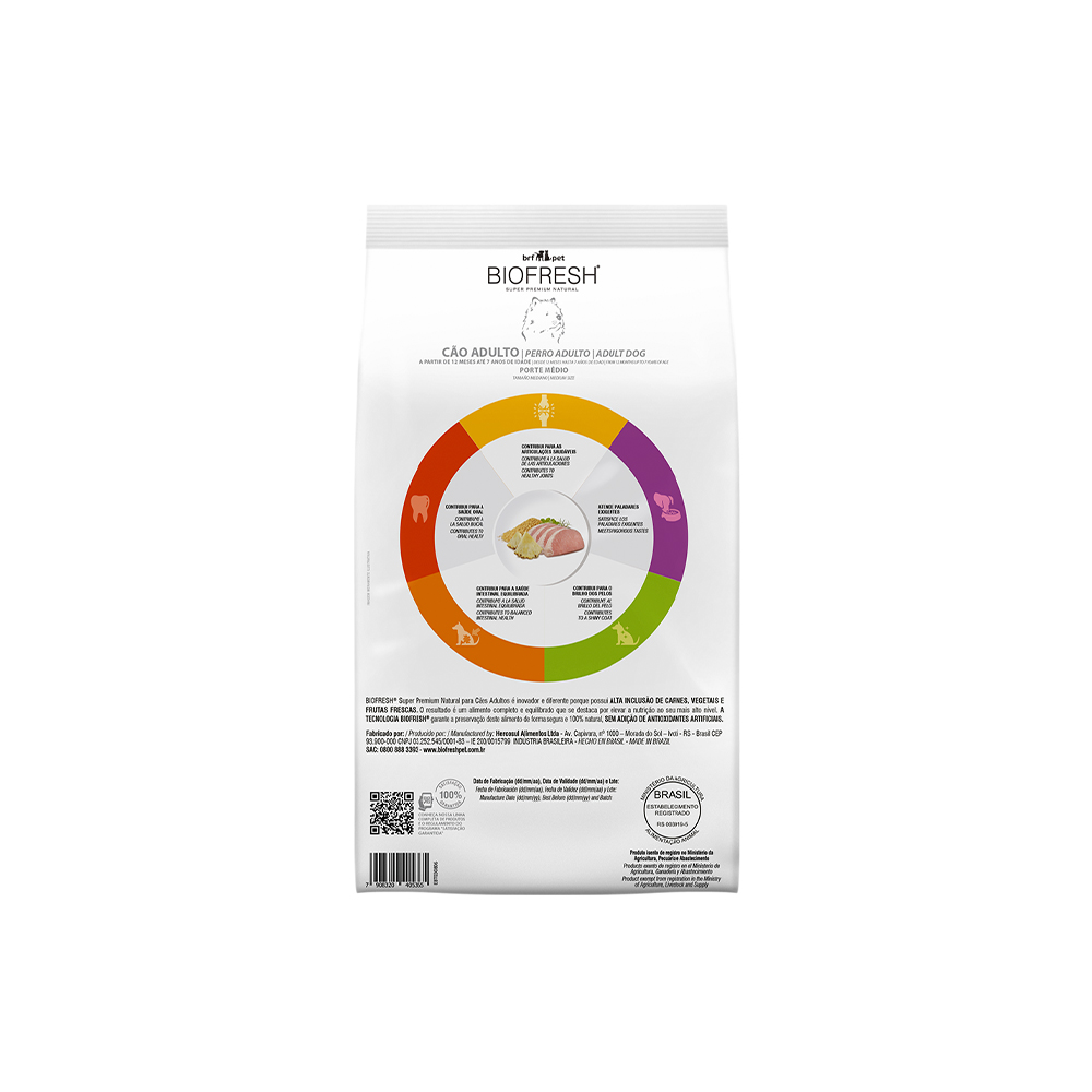 Ração Biofresh para Cães Adultos Porte Médio Sabor Lombo, Abacaxi, Arroz Integral e Ervas