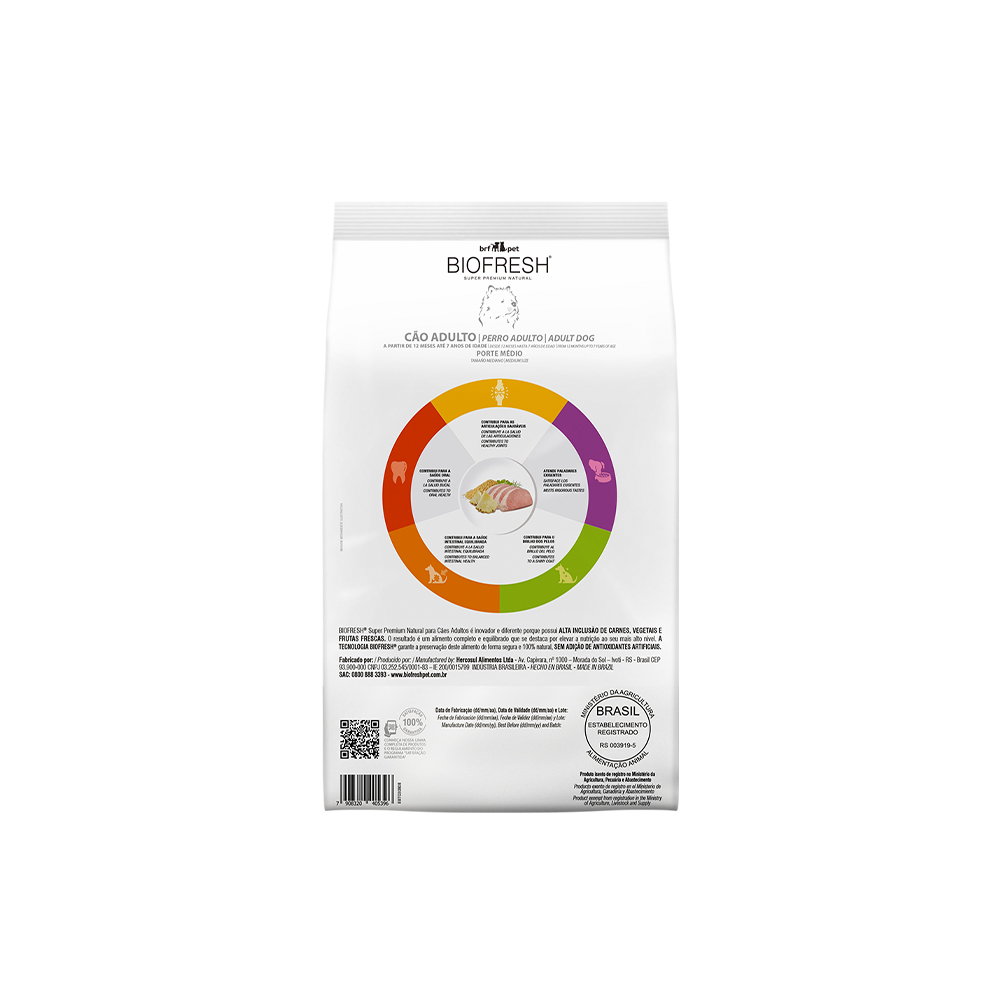 Ração Biofresh para Cães Adultos Porte Médio Sabor Lombo, Abacaxi, Arroz Integral e Ervas