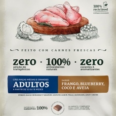 Ração Bionatural Prime para Cães Adultos de Raças Médias e Grandes Sabor Frango, Blueberry, Coco e Aveia