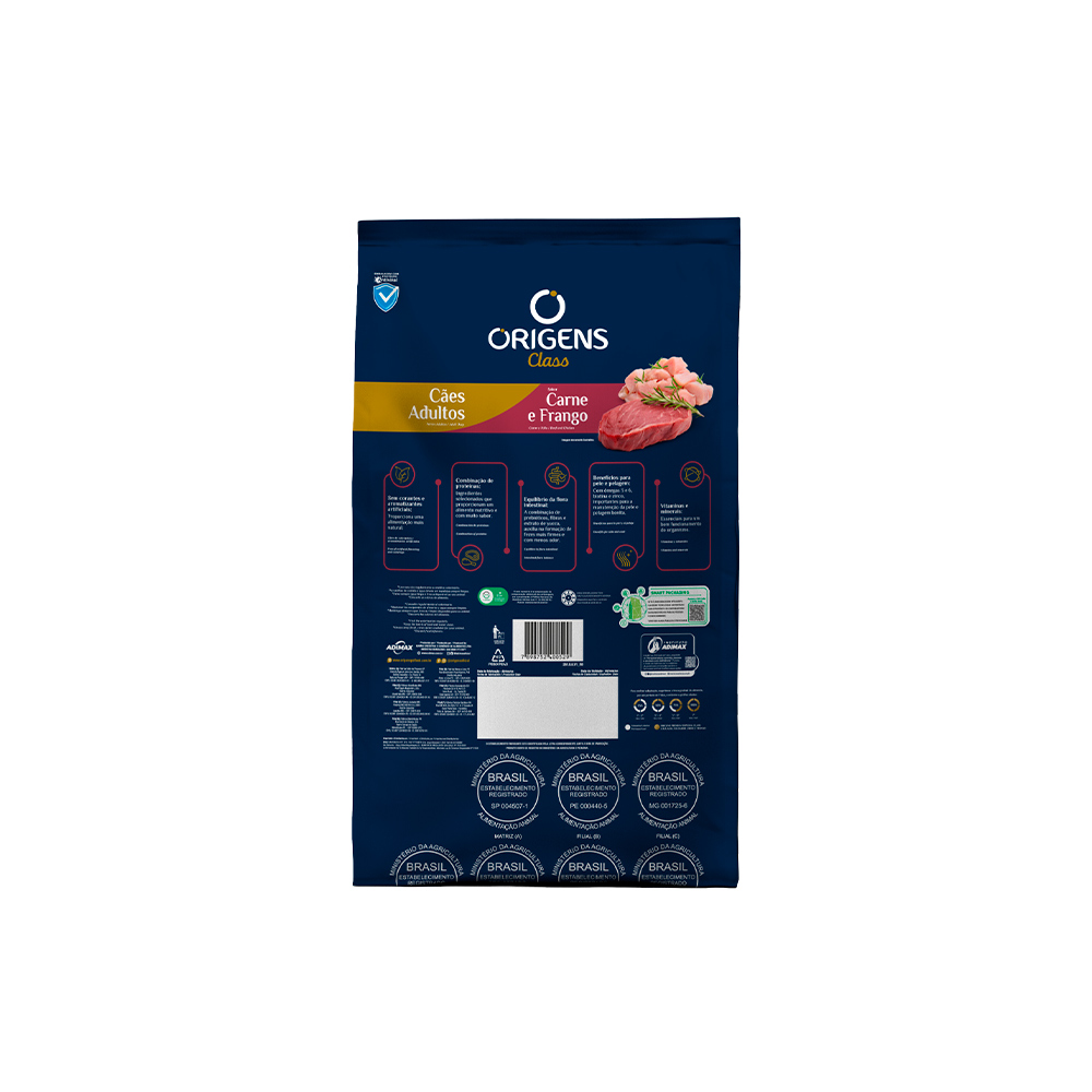 Ração Origens Class para Cães Adultos Sabor Carne e Frango 10,1kg