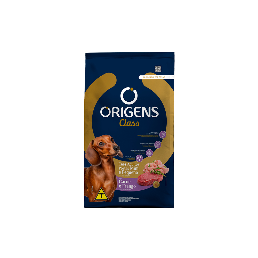 Ração Origens Class para Cães Adultos de Porte Mini e Pequeno Sabor Carne e Frango