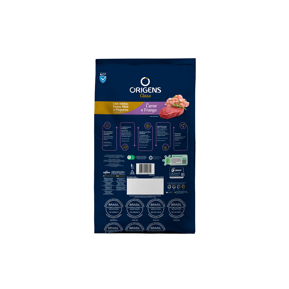 Ração Origens Class para Cães Adultos de Porte Mini e Pequeno Sabor Carne e Frango