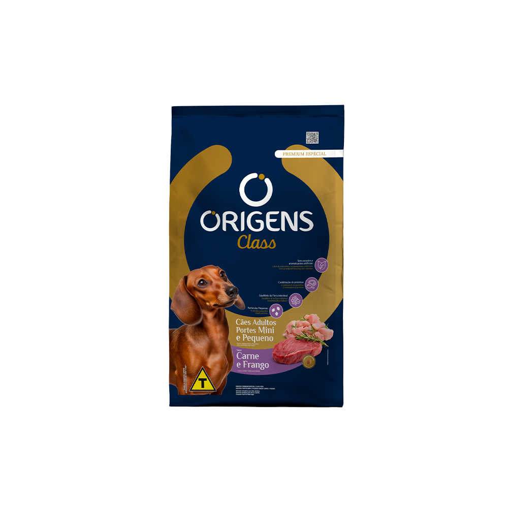 Ração Origens Class para Cães Adultos de Porte Mini e Pequeno Sabor Carne e Frango