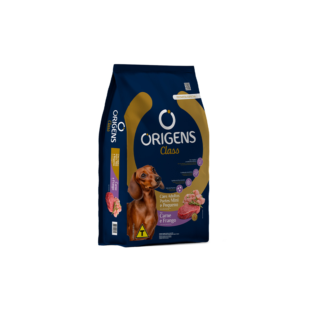 Ração Origens Class para Cães Adultos de Porte Mini e Pequeno Sabor Carne e Frango