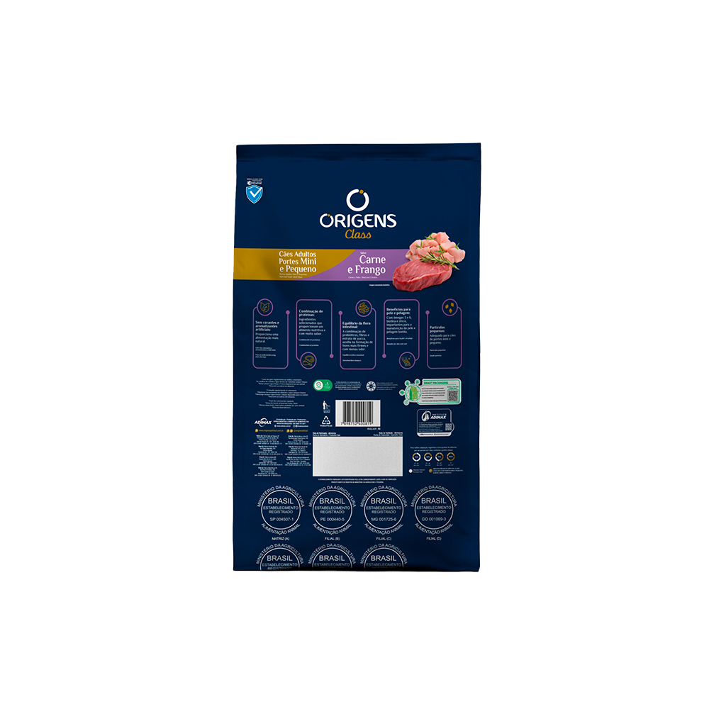 Ração Origens Class para Cães Adultos de Porte Mini e Pequeno Sabor Carne e Frango