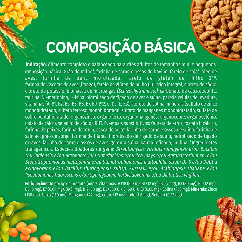 Ração Dog Chow Nutrição Reforçada para Cães Adultos de Porte Mini e Pequeno Sabor Carne, Frango e Arroz