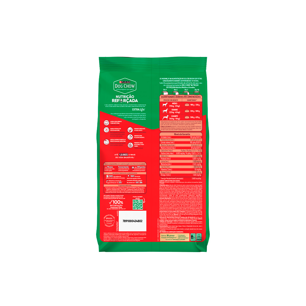 Ração Dog Chow Nutrição Reforçada para Cães Adultos de Médio e Grande Porte Sabor Carne, Frango e Arroz 900 g