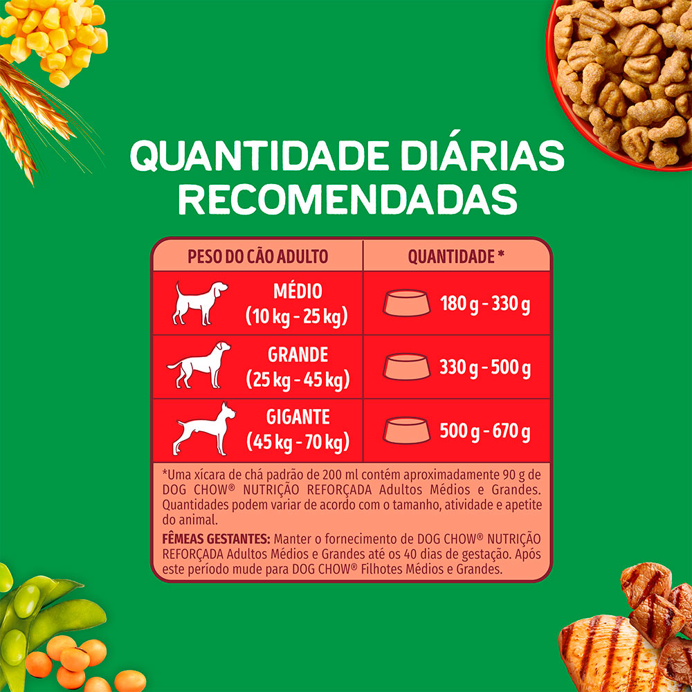 Ração Dog Chow Nutrição Reforçada para Cães Adultos de Médio e Grande Porte Sabor Carne, Frango e Arroz 900 g