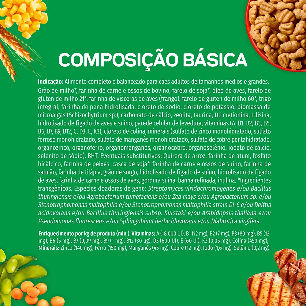Ração Dog Chow Nutrição Reforçada para Cães Adultos de Médio e Grande Porte Sabor Carne, Frango e Arroz 900 g
