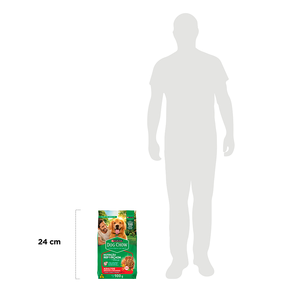 Ração Dog Chow Nutrição Reforçada para Cães Adultos de Médio e Grande Porte Sabor Carne, Frango e Arroz 900 g