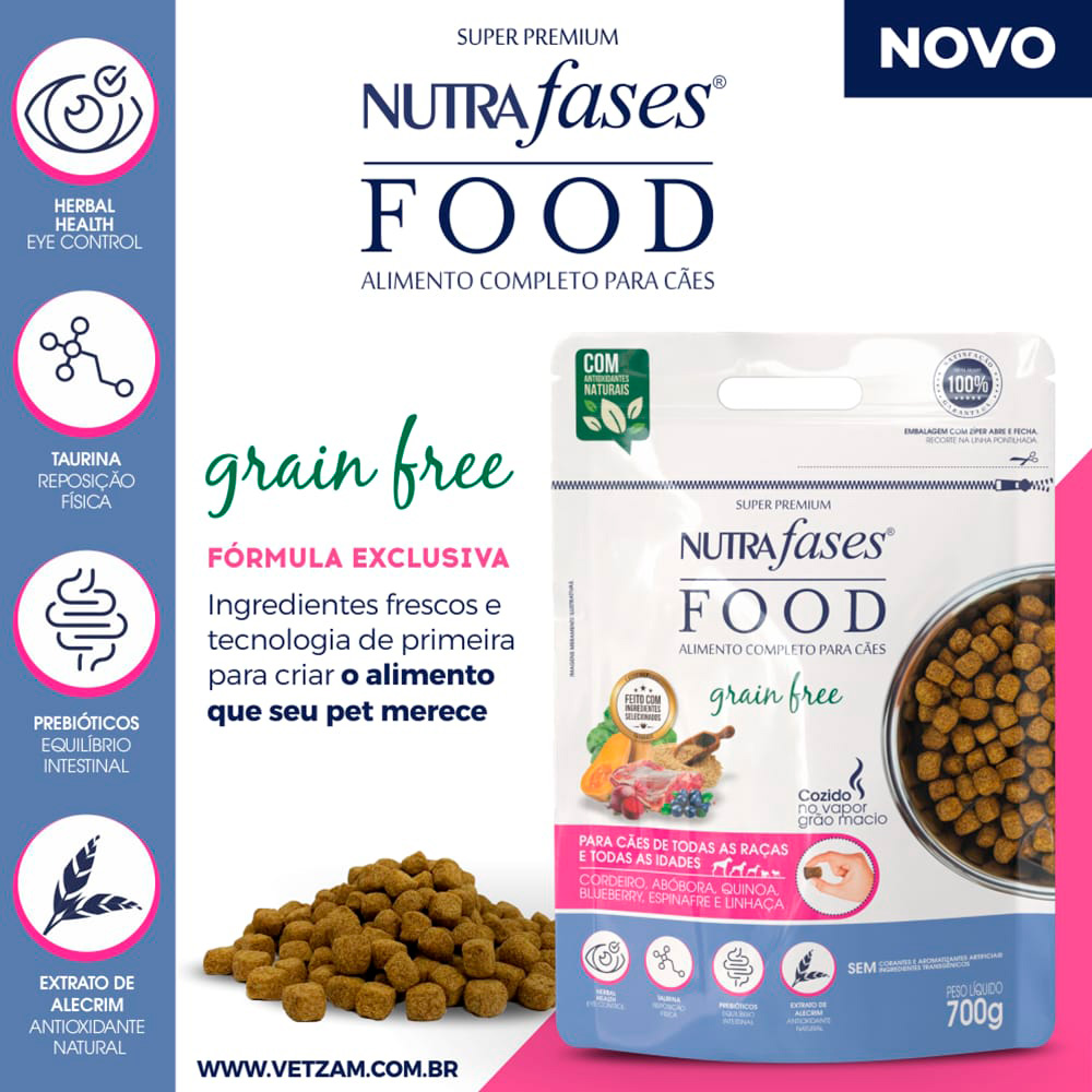 Ração Nutrafases Food Sabor Cordeiro, Abóbora e Quinoa para Cães