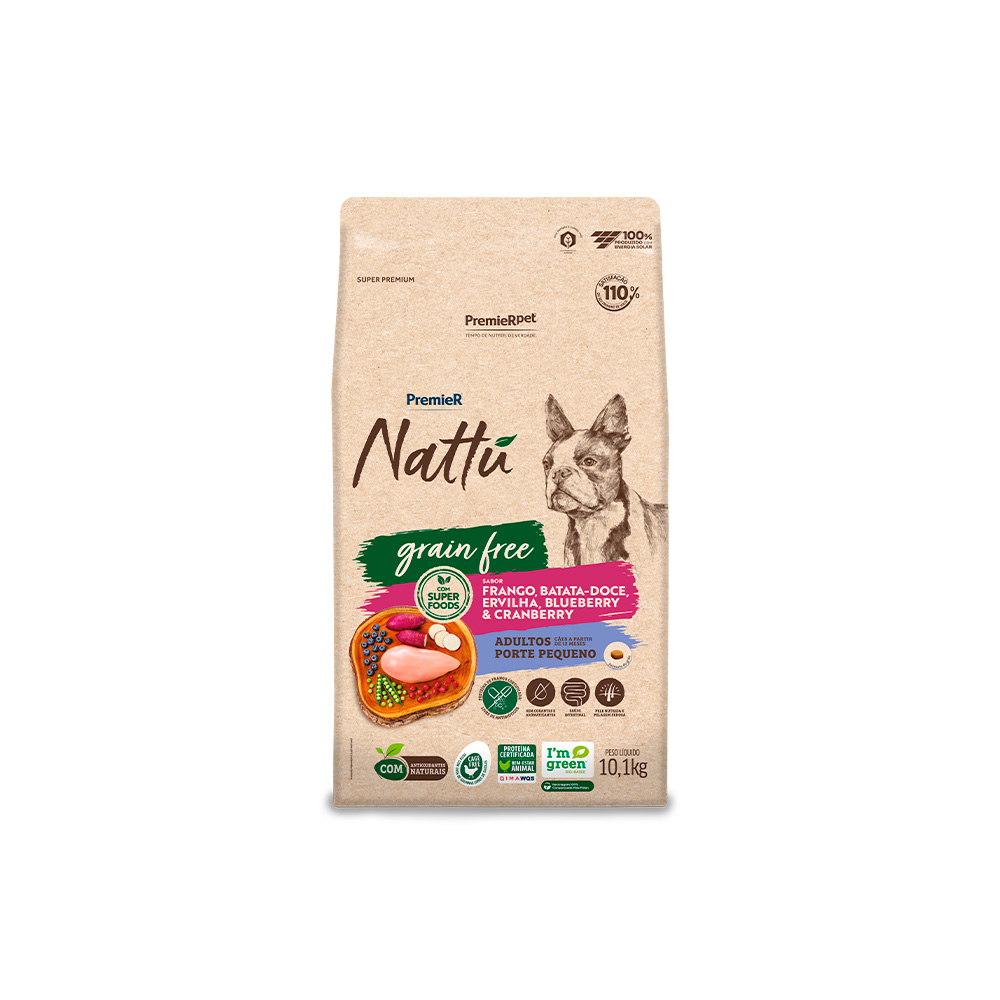 Ração Premier Nattu Grain Free para Cães Adultos de Porte Pequeno Sabor Frango e Batata Doce