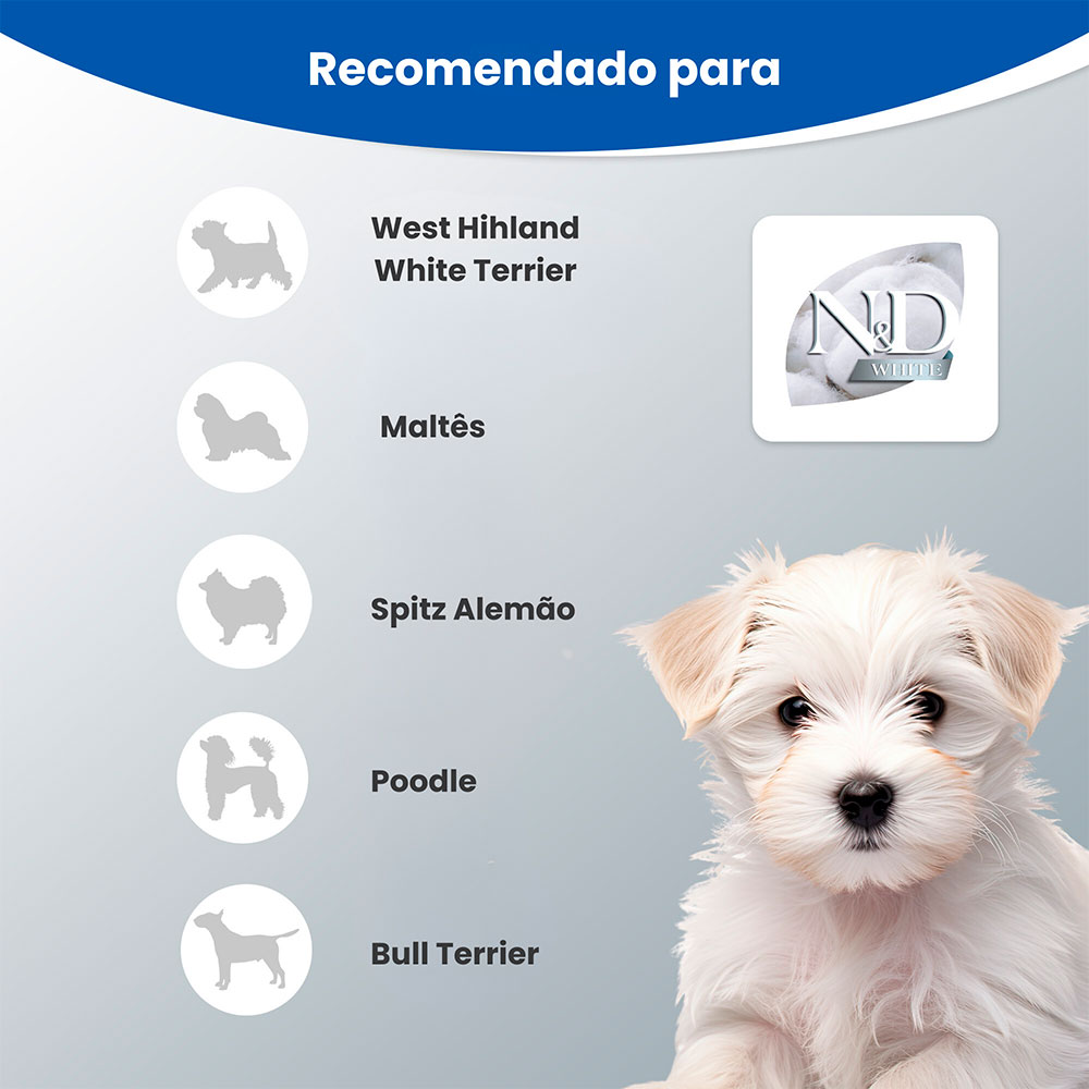 N&D White para Cães Filhotes de Raças Mini e Pequenas Sabor Merluza, Spirulina e Erva Doce 1,5 Kg