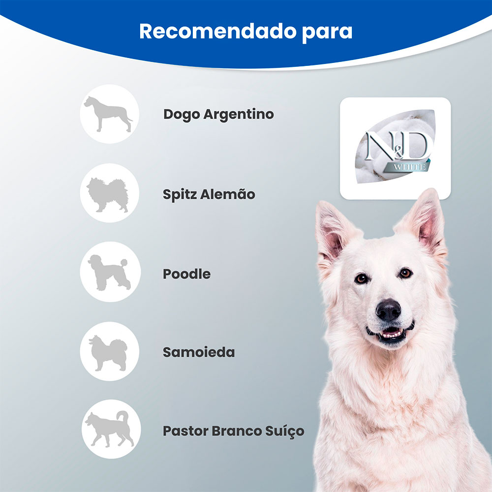 N&D White para Cães Adultos de Raças Médias e Grandes Sabor Merluza, Spirulina e Erva Doce 7 Kg