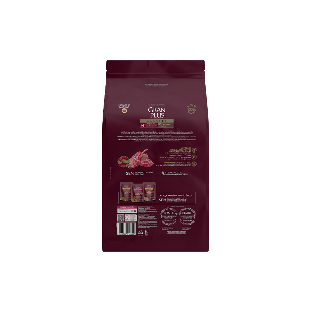 Ração GranPlus Gourmet para Cães Adultos de Médio e Grande Porte Sabor Ovelha e Arroz