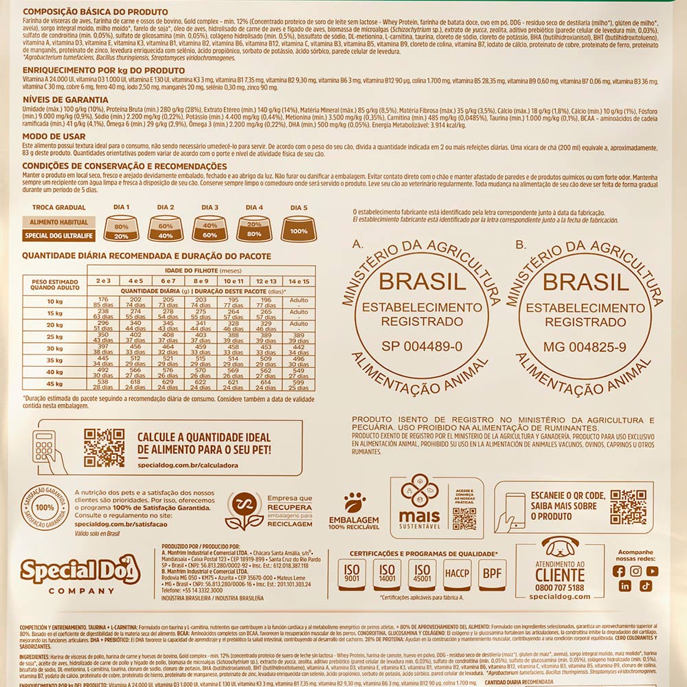 Ração Special Dog Ultralife Performance para Cães Filhotes de Médio e Grande Porte Sabor Carne e Frango