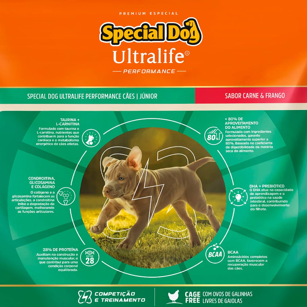 Ração Special Dog Ultralife Performance para Cães Filhotes de Médio e Grande Porte Sabor Carne e Frango