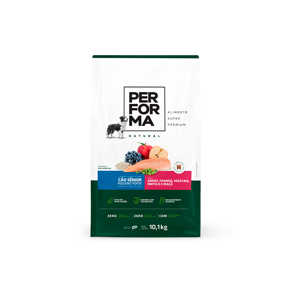 Ração Performa Natural para Cães Sênior Pequeno Porte Sabor Arroz, Frango, Vegetais, Mirtilo e Maçã