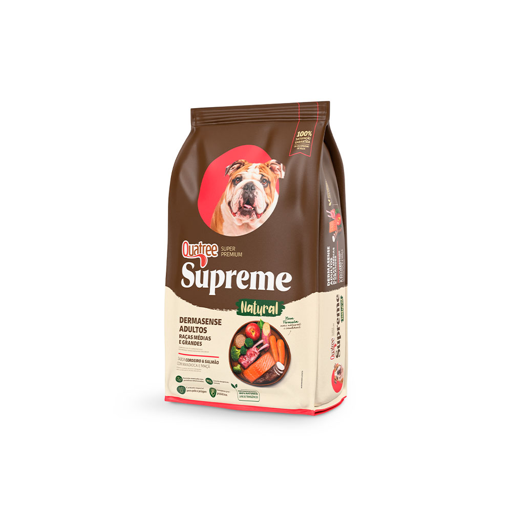 Ração Quatree Supreme Dermasense para Cães Adultos de Porte Médio e Grande Sabor Cordeiro e Salmão 15 kg