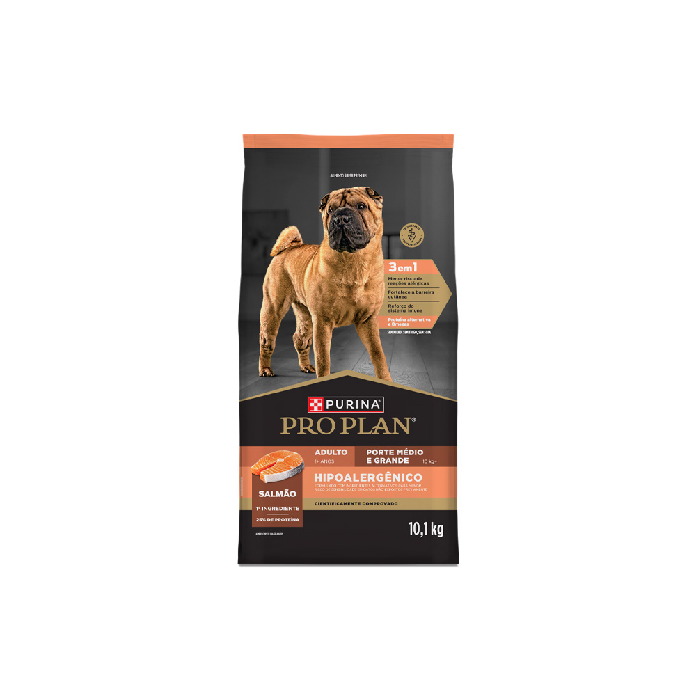 Ração Nestlé Purina Pro Plan Hipoalergênico para Cães Adultos Porte Médio e Grande Sabor Salmão