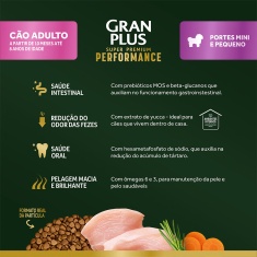 Ração GranPlus Performance para Cães Adultos de Porte Mini e Pequeno Sabor Frango e Cenoura
