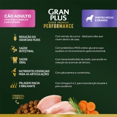 Ração GranPlus Performance para Cão Adulto de Porte Médio e Grande Sabor Frango e Cenoura