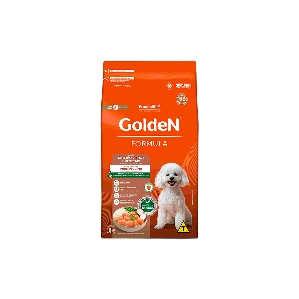 Ração Golden Fórmula Mini Bits para Cães Adultos de Porte Pequeno Sabor Salmão e Arroz