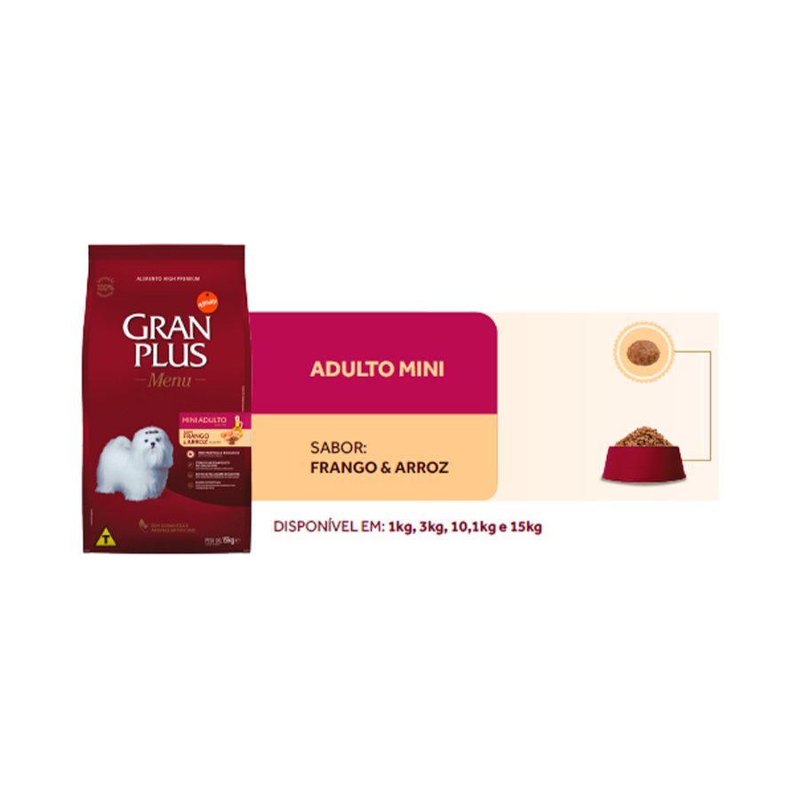 Ração GranPlus Menu para Cães Adultos de Porte Mini Sabor Frango e Arroz