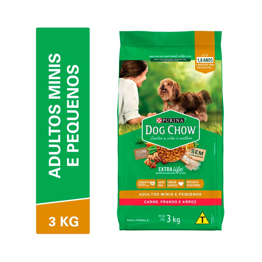 Ração Dog Chow para Cães Adultos de Raças Pequenas Sabor Carne, Frango e Arroz