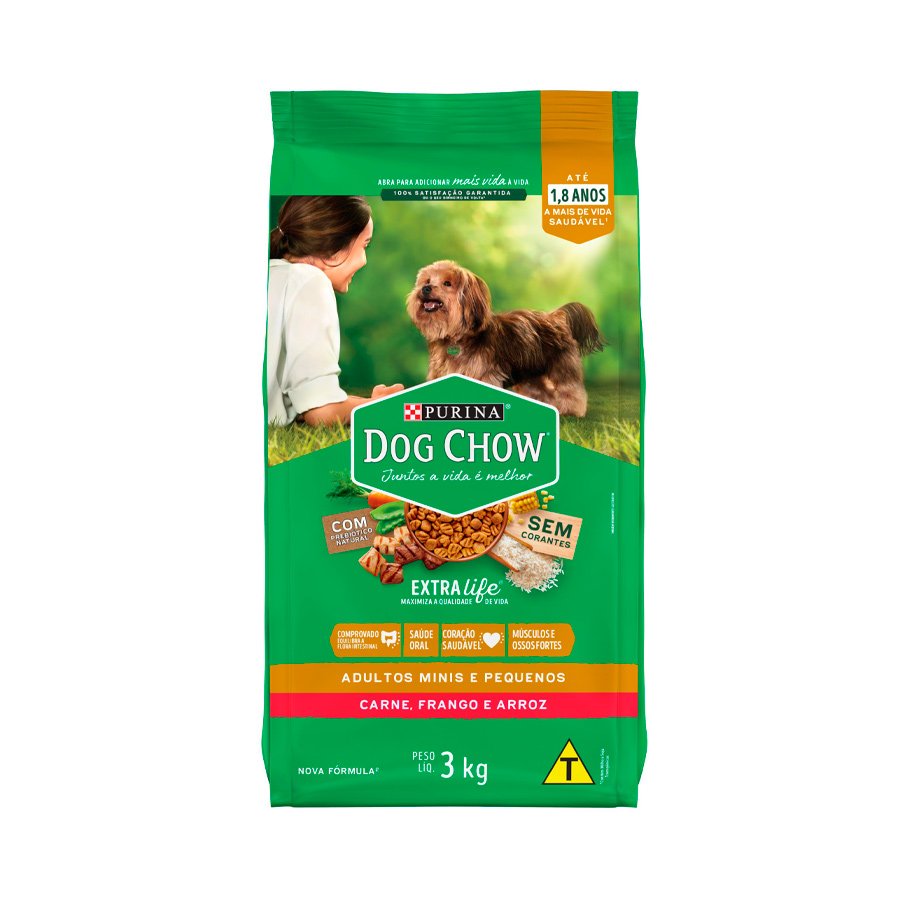 Ração Dog Chow para Cães Adultos de Raças Pequenas Sabor Carne, Frango e Arroz