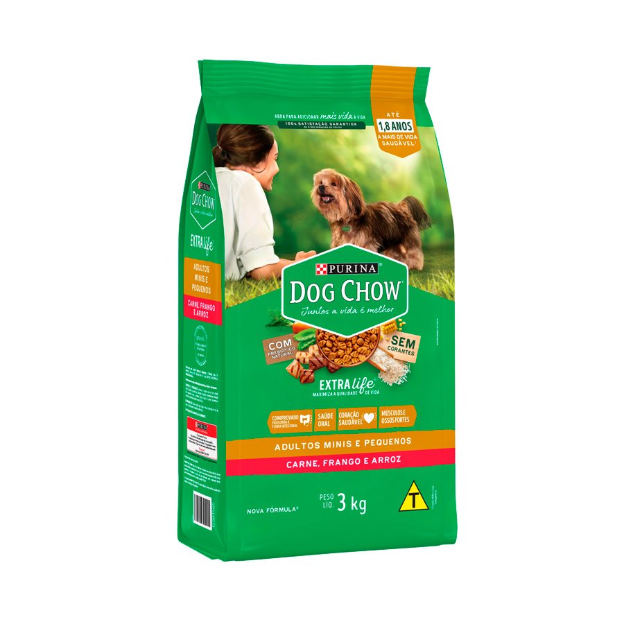Ração Dog Chow para Cães Adultos de Raças Pequenas Sabor Carne, Frango e Arroz