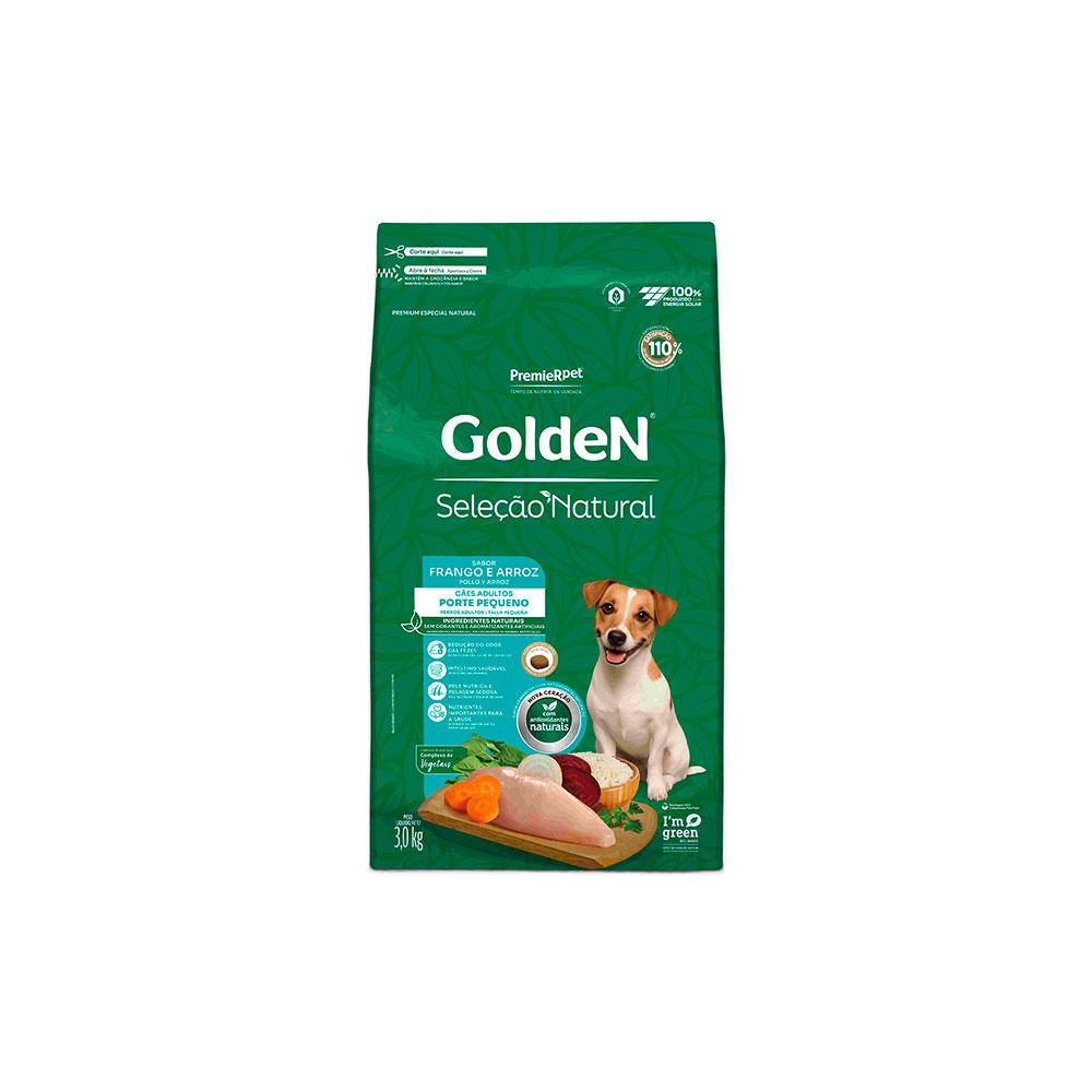 Ração Golden Seleção Natural Mini Bits para Cães Adultos de Porte Pequeno Sabor Frango e Arroz