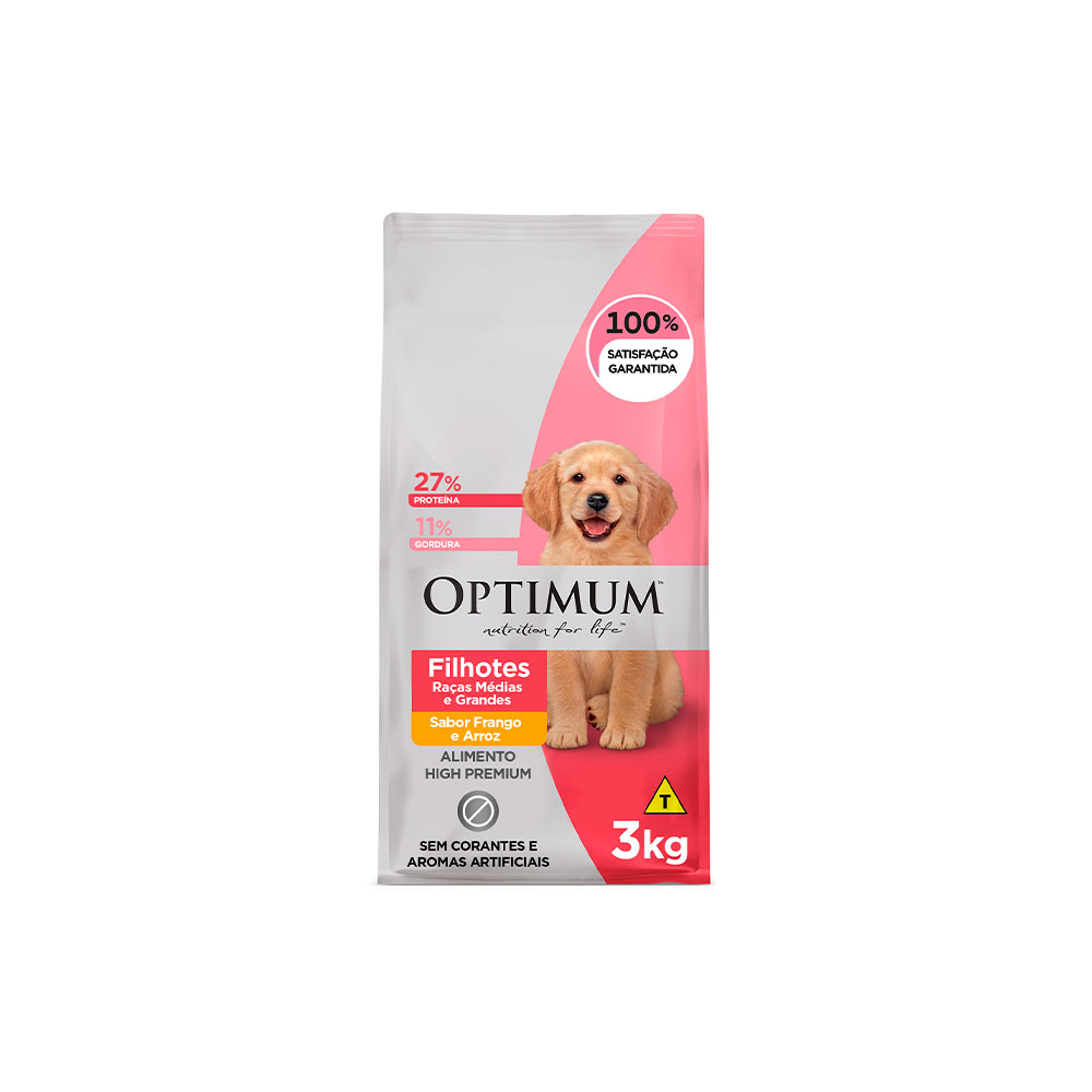 Ração Optimum para Cães Filhotes Raças Médias e Grandes Sabor Frango e Arroz